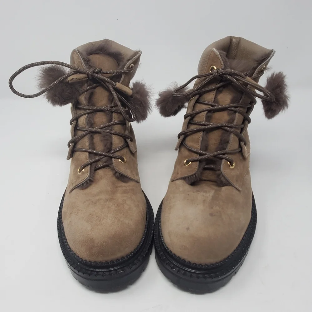 Jimmy Choo Brown Suede Fur-Lined Moto Boots
